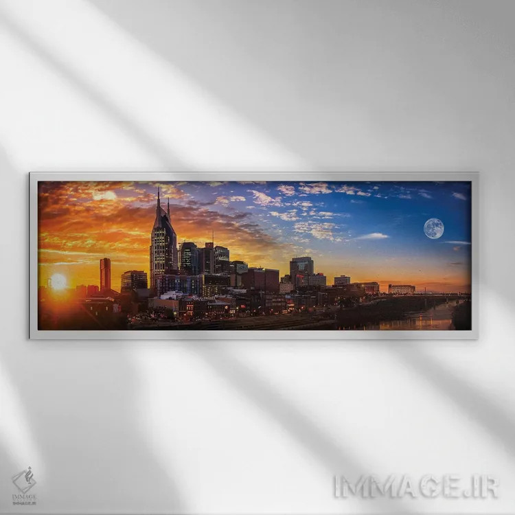 تابلو غروب در شهر موسیقی (منظور نشویل) اثر عکاسی جاناتان راس - نمای قابدار سفید