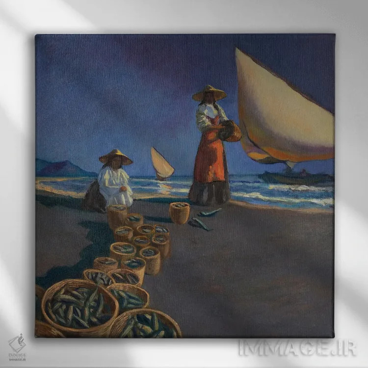 تابلو شکارچیان موج اثر الکساندر واشاکمدزه - نمای روبهرو روی دیوار