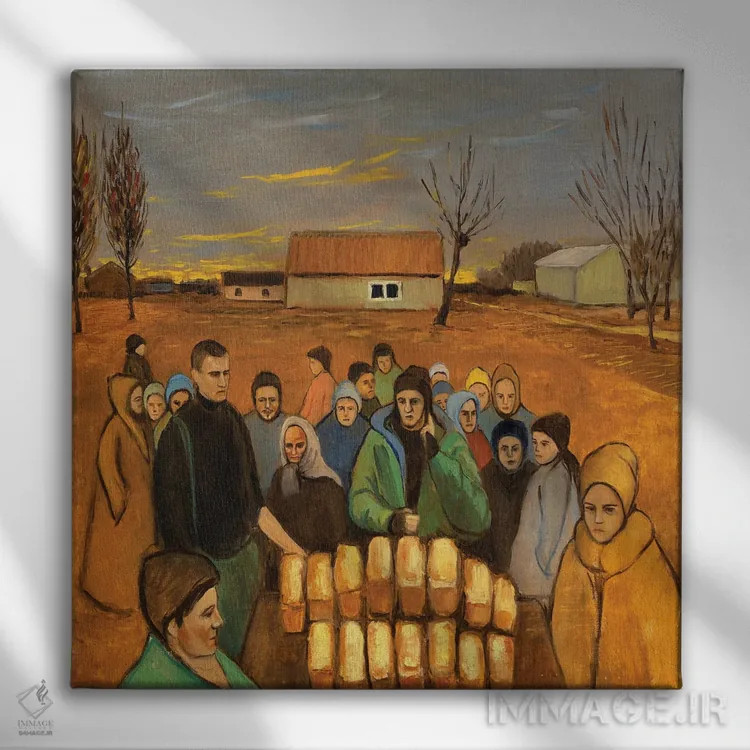 تابلو بازی گرسنگی (ارجاع به رمان/فیلم) اثر الکساندر واشاکمدزه - نمای روبهرو روی دیوار