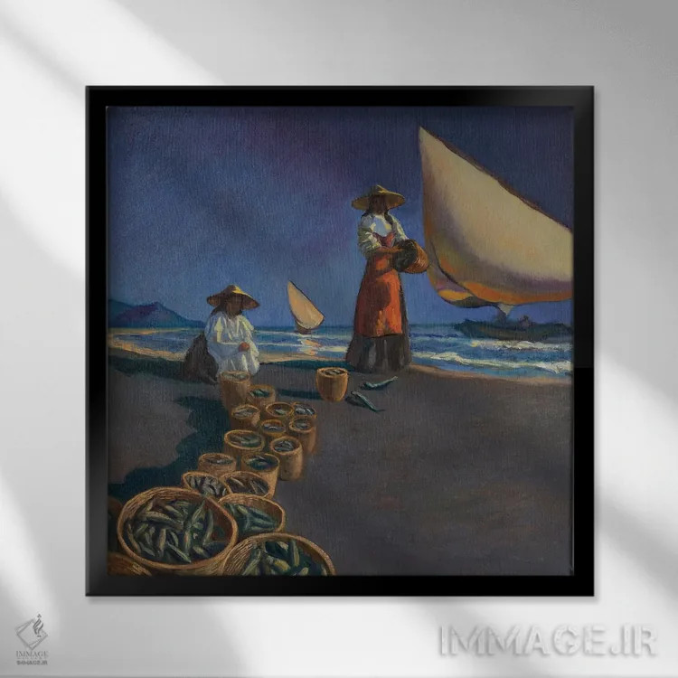 تابلو شکارچیان موج اثر الکساندر واشاکمدزه - نمای قابدار مشکی