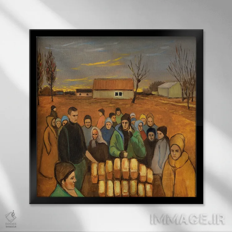 تابلو بازی گرسنگی (ارجاع به رمان/فیلم) اثر الکساندر واشاکمدزه - نمای قابدار مشکی