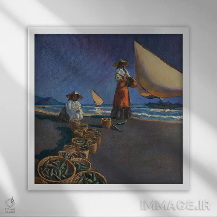 تابلو شکارچیان موج اثر الکساندر واشاکمدزه - نمای قابدار سفید