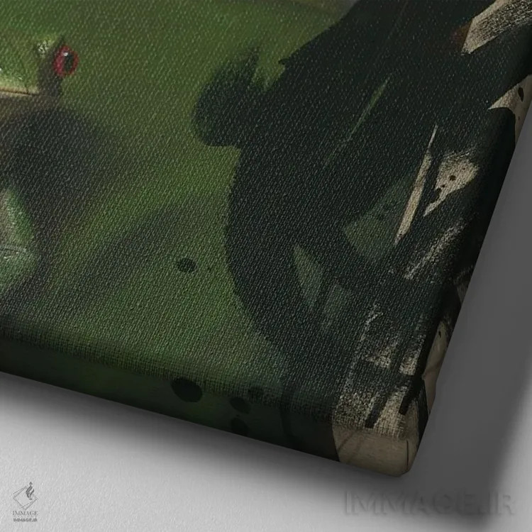 تابلو نجات رنگ سبز اثر آنیا ولفینگ - نمای نزدیک بافت بوم