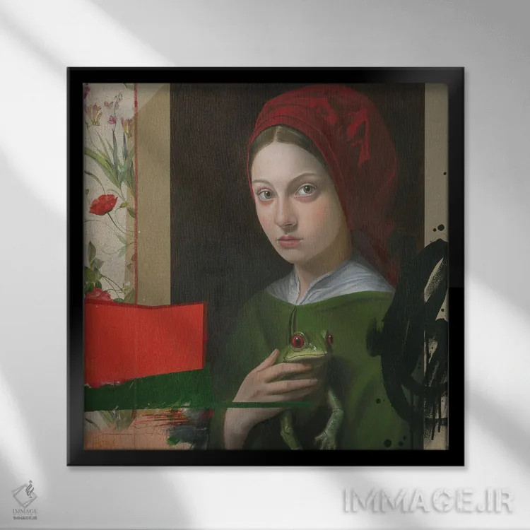 تابلو نجات رنگ سبز اثر آنیا ولفینگ - نمای قابدار مشکی