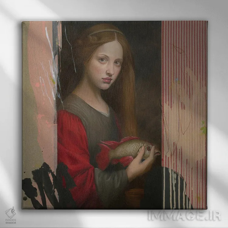 تابلو دختر ماهیگیر اثر آنیا ولفینگ - نمای روبهرو روی دیوار
