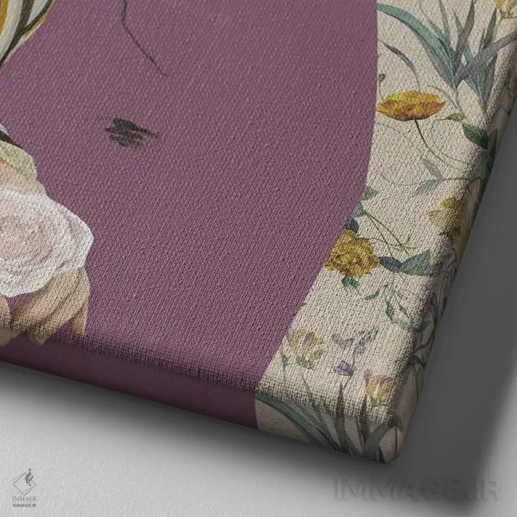 تابلو دختر با گل رز اثر آنیا ولفینگ - نمای نزدیک بافت بوم