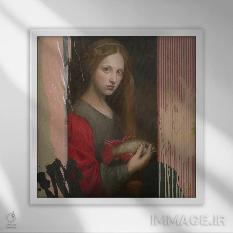 تابلو دختر ماهیگیر اثر آنیا ولفینگ - نمای قابدار سفید