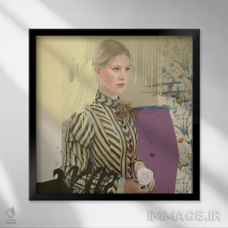 تابلو دختر با گل رز اثر آنیا ولفینگ - نمای قابدار مشکی