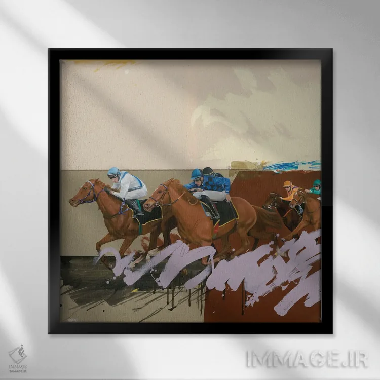 تابلو مسابقه اسبدوانی II اثر آنیا ولفینگ - نمای قابدار مشکی