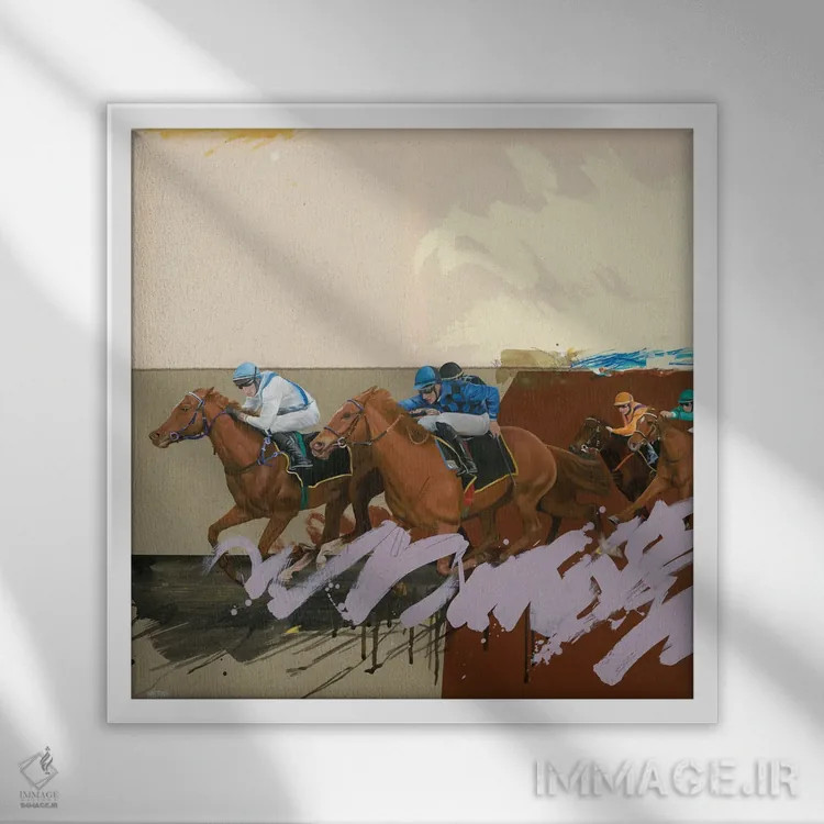 تابلو مسابقه اسبدوانی II اثر آنیا ولفینگ - نمای قابدار سفید