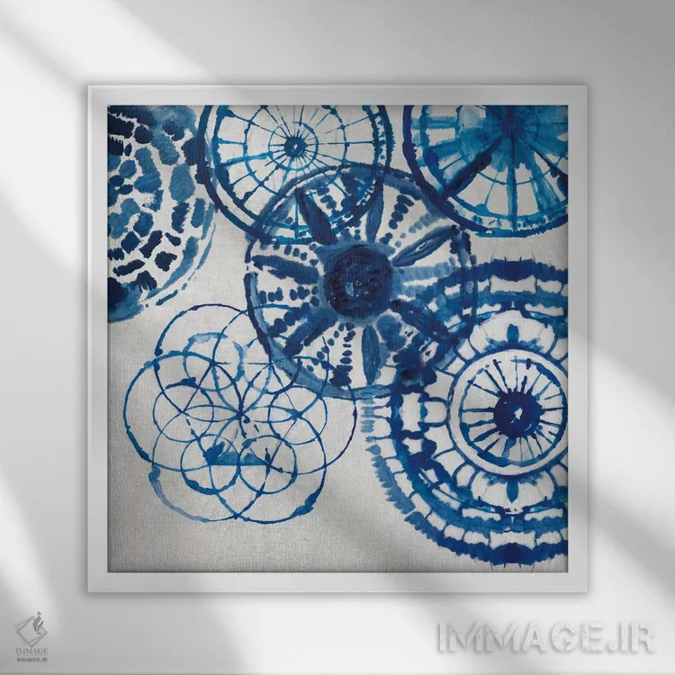 تابلو حلقههای شیبوری II (هنر پارچهبافی ژاپنی) اثر ایمی ویلسون - نمای قابدار سفید