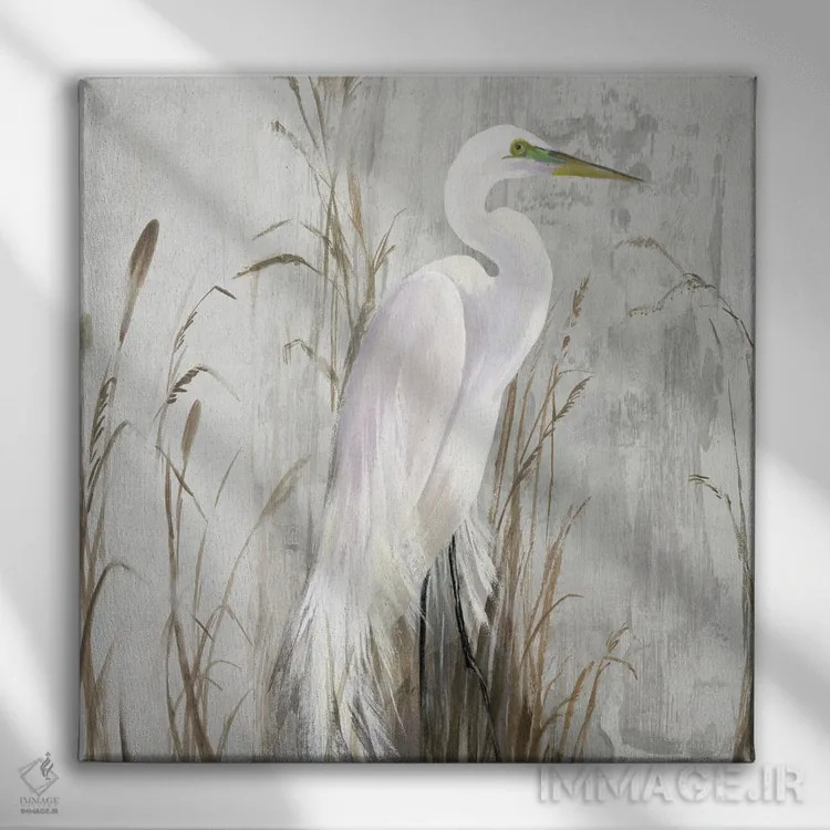 تابلو حواصیل در نیزار اثر ایمی ویلسون - نمای روبهرو روی دیوار