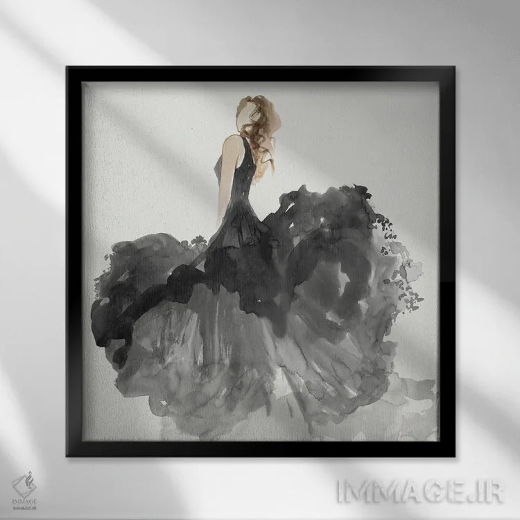 تابلو زن با لباس مشکی II اثر ایمی ویلسون - نمای قابدار مشکی