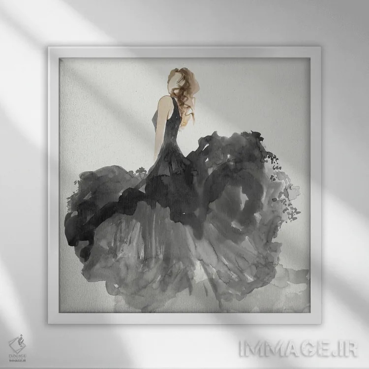 تابلو زن با لباس مشکی II اثر ایمی ویلسون - نمای قابدار سفید