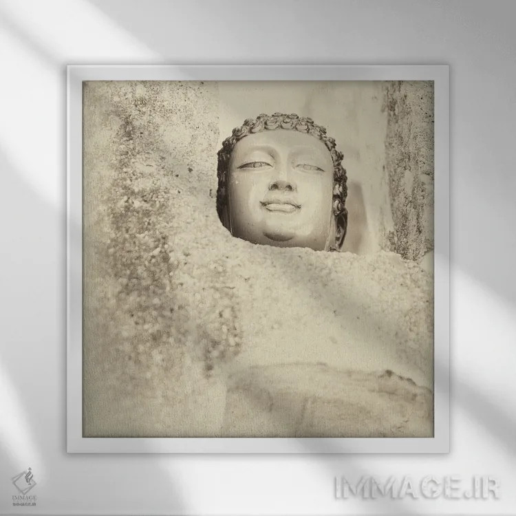 تابلو سر بودا اثر اندرو لِوِر - نمای قابدار سفید