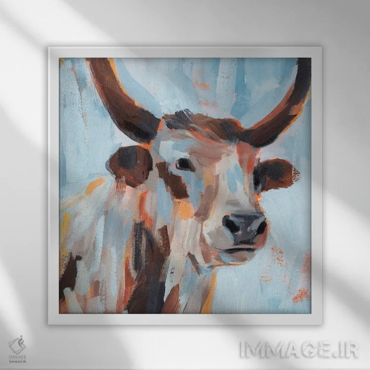 تابلو گاوهای پررنگ I اثر آنی وارن - نمای قابدار سفید
