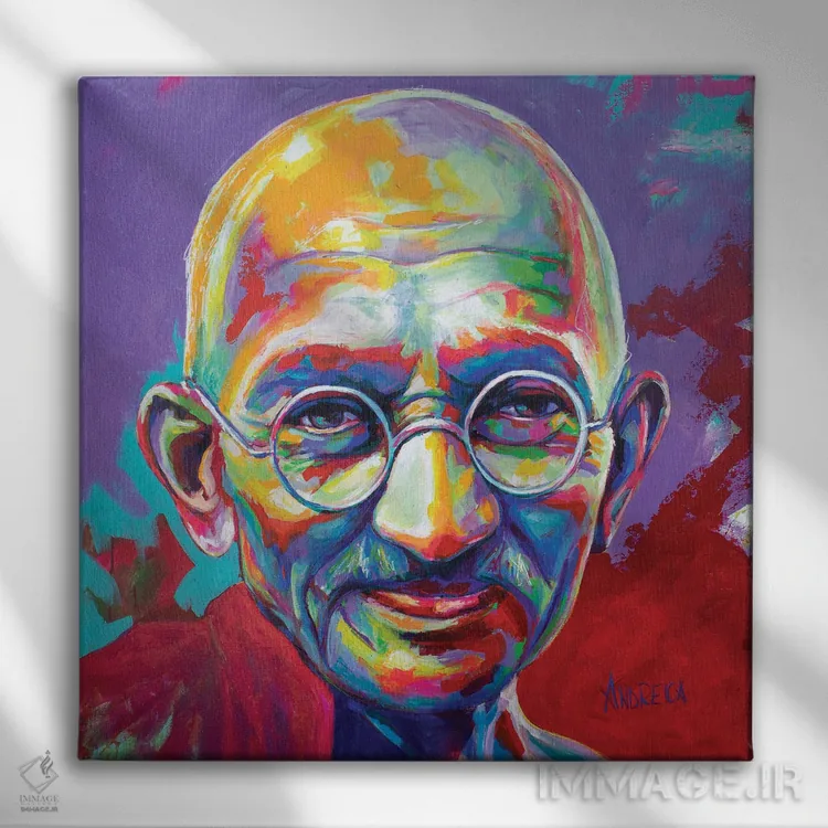 تابلو مهاتما گاندی اثر الکساندرا آندرئیکا - نمای روبهرو روی دیوار