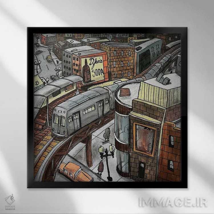 تابلو خط قهوهای (مترو/قطار) اثر آرون ووتن - نمای قابدار مشکی