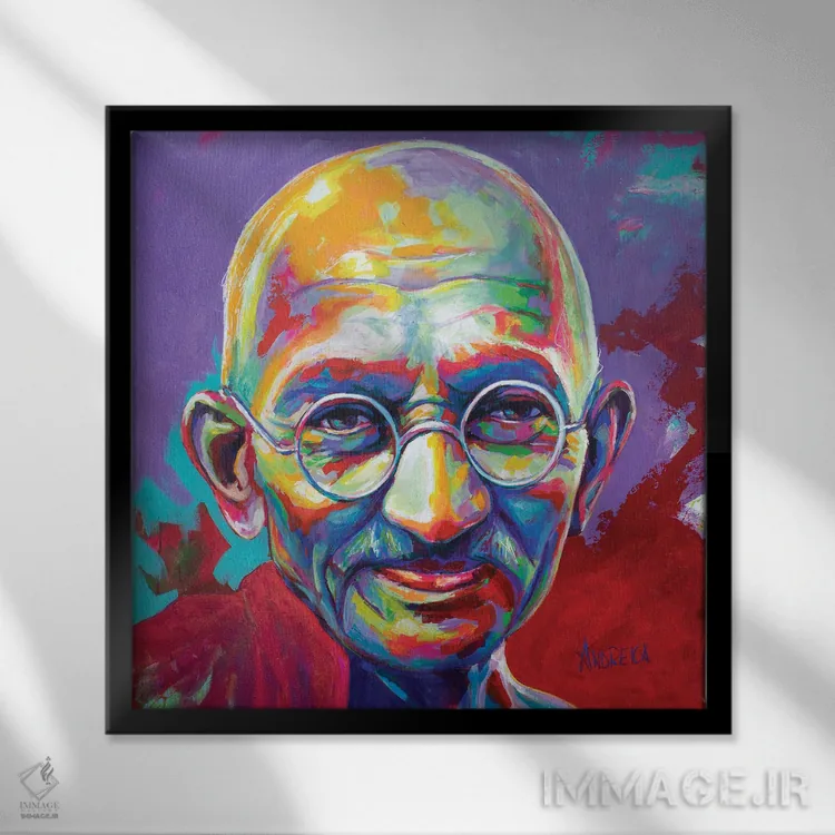 تابلو مهاتما گاندی اثر الکساندرا آندرئیکا - نمای قابدار مشکی