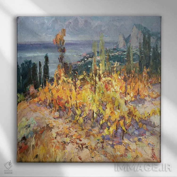 تابلو تاکستانهای پاییزی اثر سرگئی الکساندروویچ پوزدیف - نمای روبهرو روی دیوار