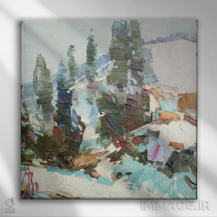 تابلو سروها اثر سرگئی الکساندروویچ پوزدیف - نمای روبهرو روی دیوار