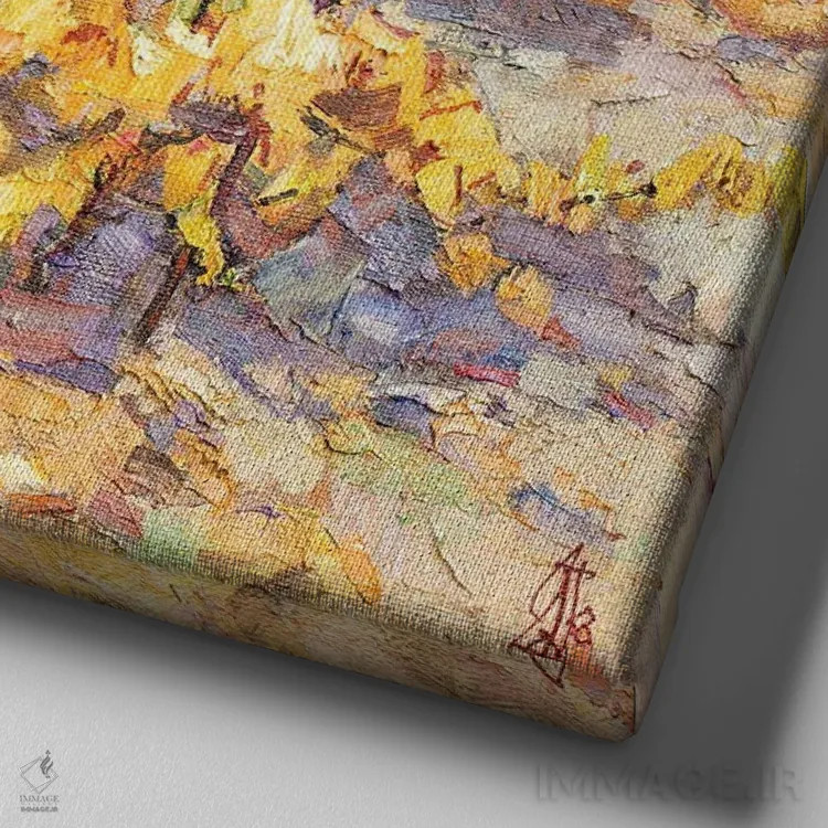 تابلو تاکستانهای پاییزی اثر سرگئی الکساندروویچ پوزدیف - نمای نزدیک بافت بوم