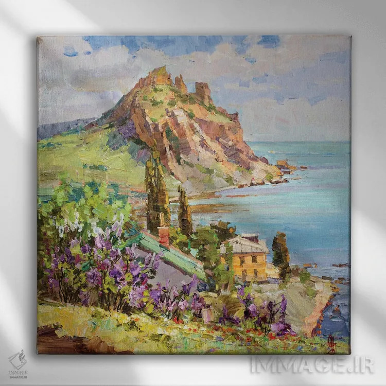 تابلو شکوفههای یاس بنفش اثر سرگئی الکساندروویچ پوزدیف - نمای روبهرو روی دیوار