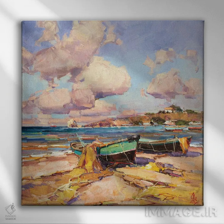 تابلو قایقهای ماهیگیری اثر سرگئی الکساندروویچ پوزدیف - نمای روبهرو روی دیوار