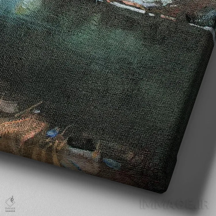 تابلو اولین برف اثر سرگئی الکساندروویچ پوزدیف - نمای نزدیک بافت بوم