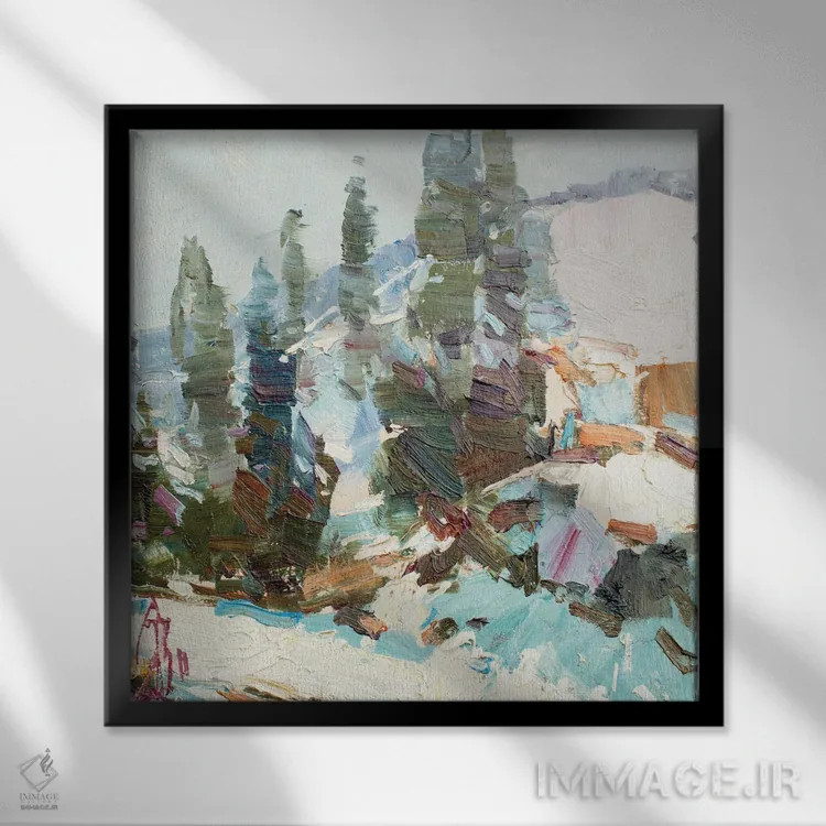 تابلو سروها اثر سرگئی الکساندروویچ پوزدیف - نمای قابدار مشکی