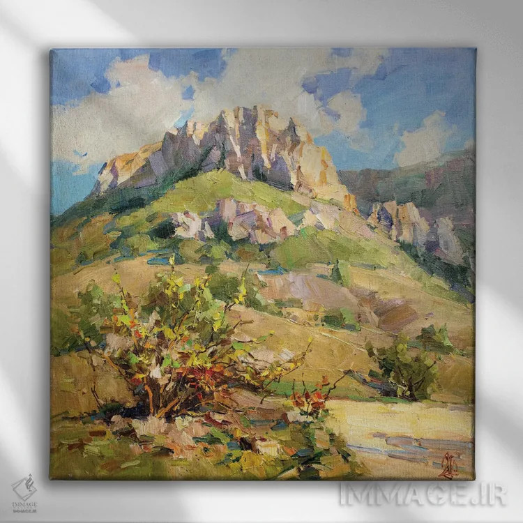 تابلو نقشمایهٔ کوهستانی اثر سرگئی الکساندروویچ پوزدیف - نمای روبهرو روی دیوار