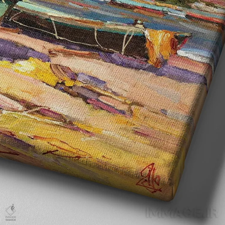 تابلو قایقهای ماهیگیری اثر سرگئی الکساندروویچ پوزدیف - نمای نزدیک بافت بوم