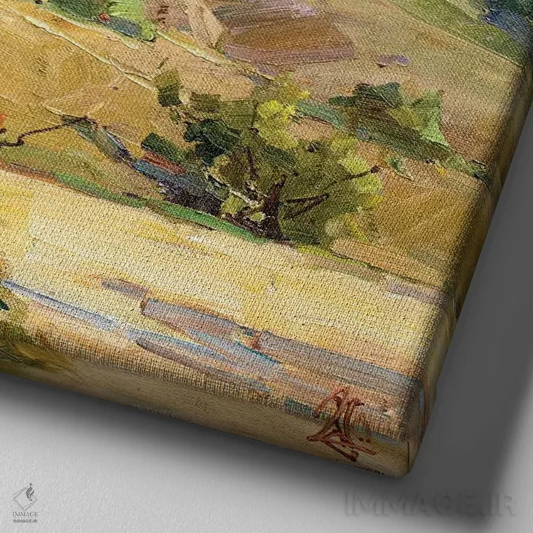 تابلو نقشمایهٔ کوهستانی اثر سرگئی الکساندروویچ پوزدیف - نمای نزدیک بافت بوم