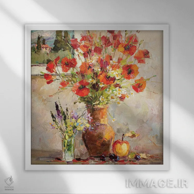 تابلو طبیعت بیجان شقایقهای دشتی اثر سرگئی الکساندروویچ پوزدیف - نمای قابدار سفید