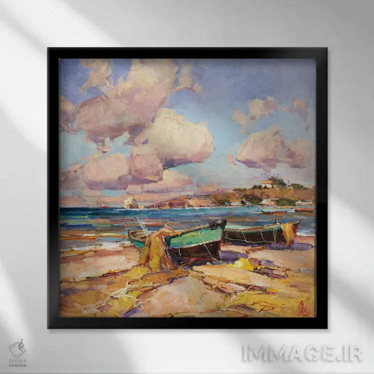 تابلو قایقهای ماهیگیری اثر سرگئی الکساندروویچ پوزدیف - نمای قابدار مشکی