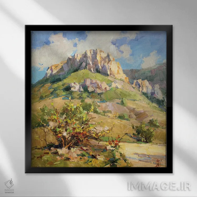 تابلو نقشمایهٔ کوهستانی اثر سرگئی الکساندروویچ پوزدیف - نمای قابدار مشکی