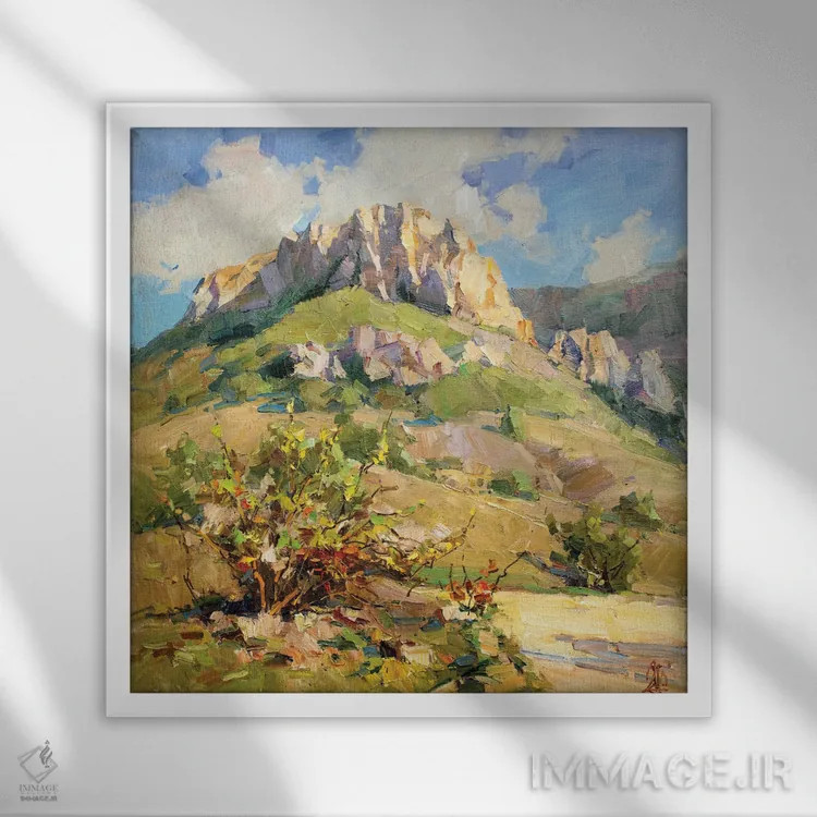 تابلو نقشمایهٔ کوهستانی اثر سرگئی الکساندروویچ پوزدیف - نمای قابدار سفید