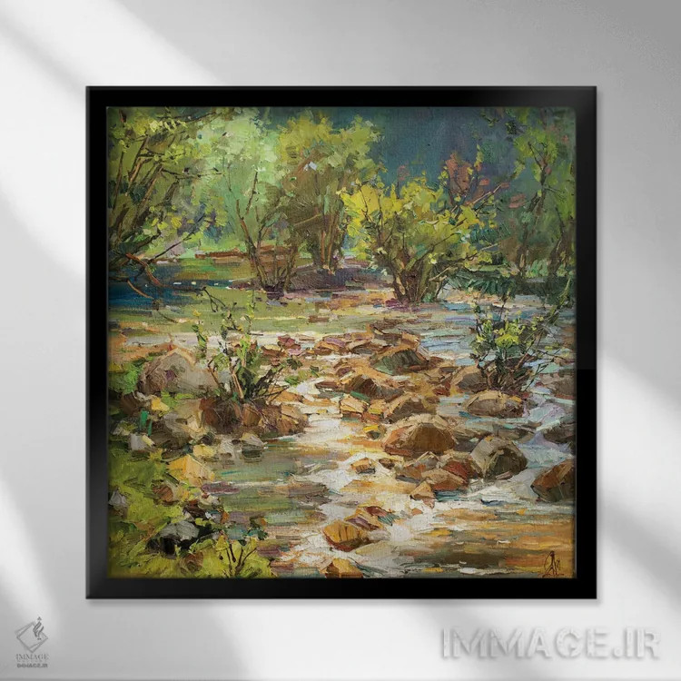 تابلو رود کوهستانی اثر سرگئی الکساندروویچ پوزدیف - نمای قابدار مشکی