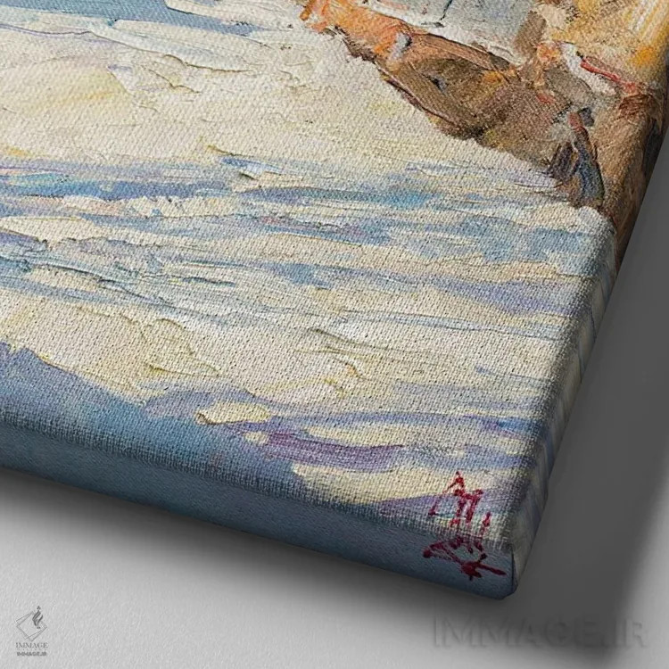 تابلو برف نادر کنار ساحل اثر سرگئی الکساندروویچ پوزدیف - نمای نزدیک بافت بوم