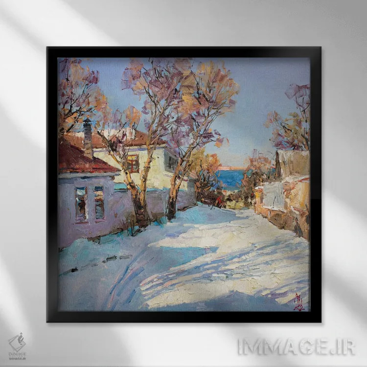 تابلو برف نادر کنار ساحل اثر سرگئی الکساندروویچ پوزدیف - نمای قابدار مشکی