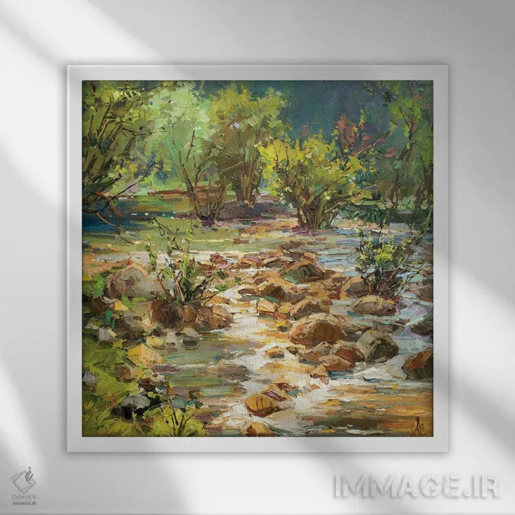 تابلو رود کوهستانی اثر سرگئی الکساندروویچ پوزدیف - نمای قابدار سفید