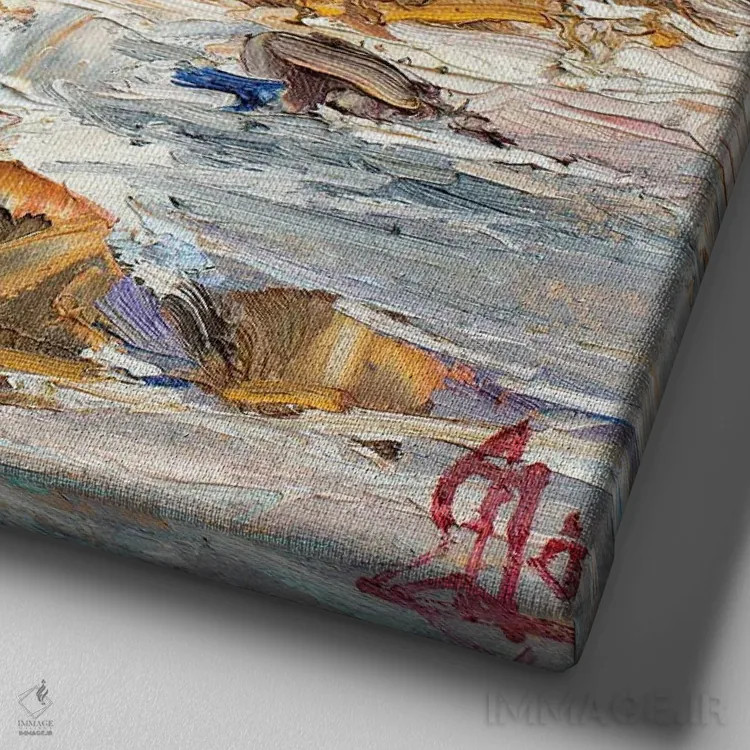 تابلو ساحل صخرهای اثر سرگئی الکساندروویچ پوزدیف - نمای نزدیک بافت بوم