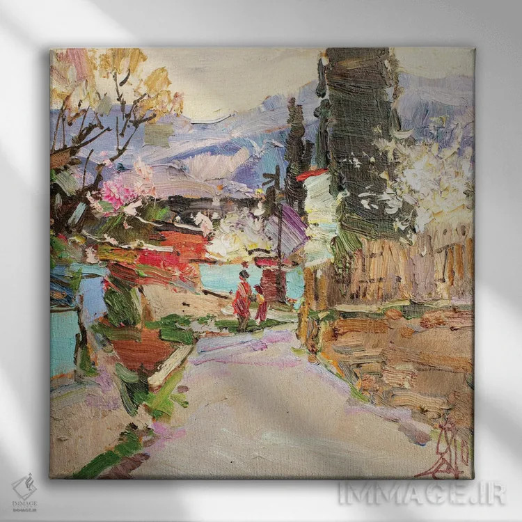 تابلو بهار در روستای کوهستانی اثر سرگئی الکساندروویچ پوزدیف - نمای روبهرو روی دیوار