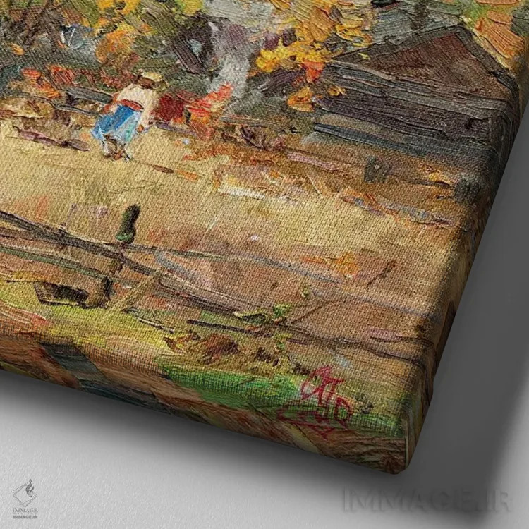 تابلو روستای روسی اثر سرگئی الکساندروویچ پوزدیف - نمای نزدیک بافت بوم