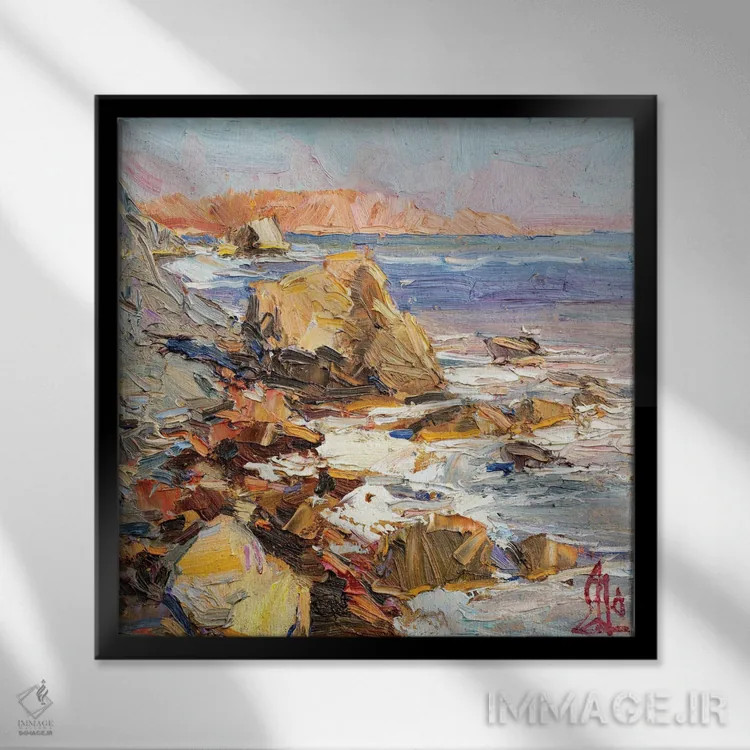 تابلو ساحل صخرهای اثر سرگئی الکساندروویچ پوزدیف - نمای قابدار مشکی