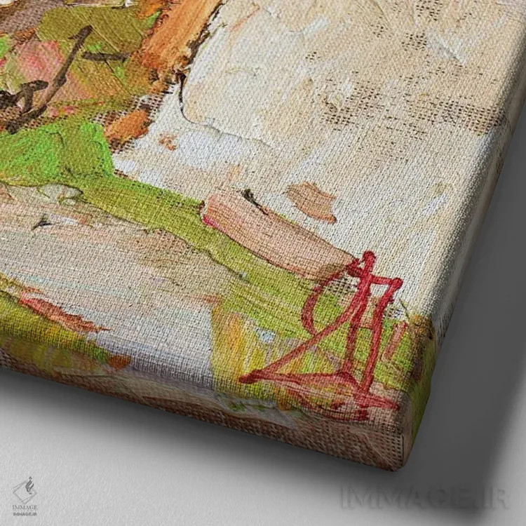 تابلو نقشمایهٔ بهاری اثر سرگئی الکساندروویچ پوزدیف - نمای نزدیک بافت بوم