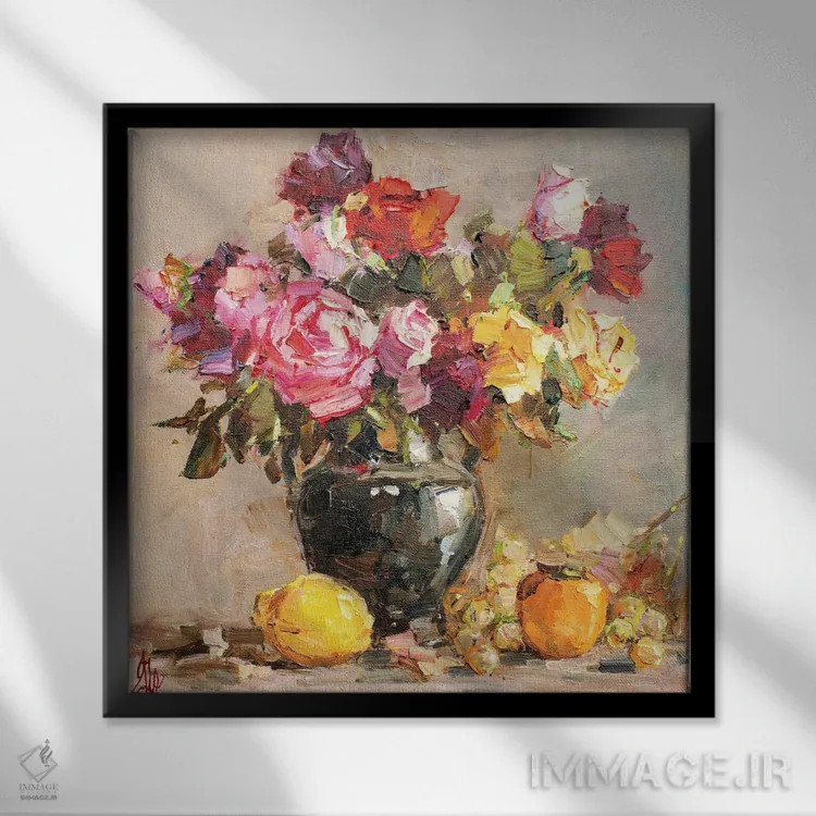 تابلو طبیعت بیجان رزها II اثر سرگئی الکساندروویچ پوزدیف - نمای قابدار مشکی