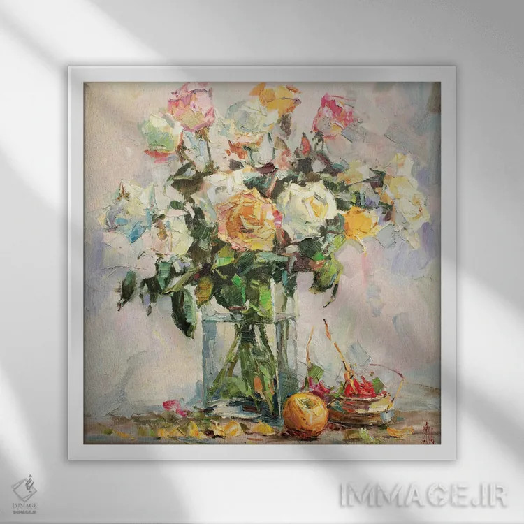 تابلو گلهای رز اثر سرگئی الکساندروویچ پوزدیف - نمای قابدار سفید