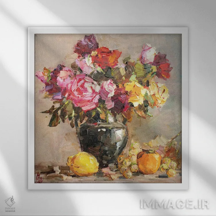 تابلو طبیعت بیجان رزها II اثر سرگئی الکساندروویچ پوزدیف - نمای قابدار سفید