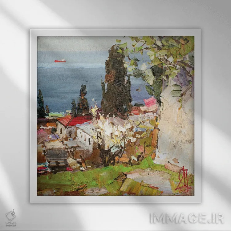 تابلو نقشمایهٔ بهاری اثر سرگئی الکساندروویچ پوزدیف - نمای قابدار سفید